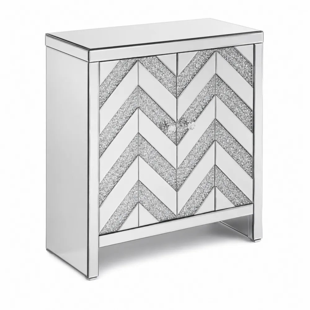Credenza in Vetro e MDF con Motivo Chevron a Due Ante