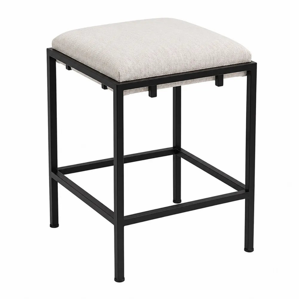Sgabello in Metallo e Tessuto Beige 65 cm