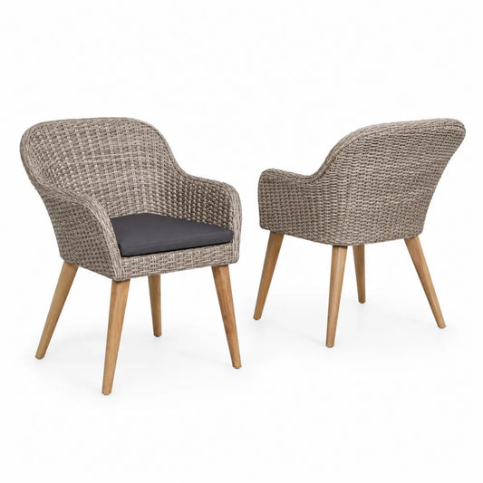 Set di 2 Sedie in Rattan Sintetico con Gambe in Legno