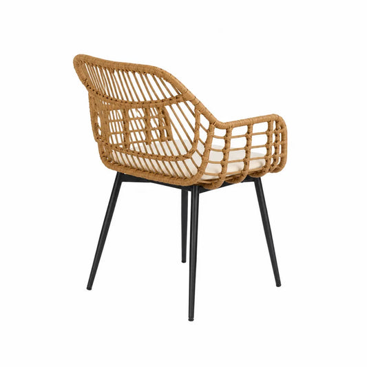 Sedia Rattan e Metallo Nero con Cuscino Crema