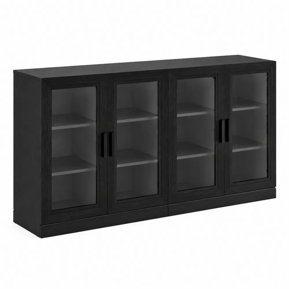 Credenza Nera con Ante in Vetro Temperato