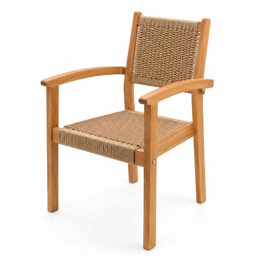 Sedia da esterno in legno di teak con seduta intrecciata