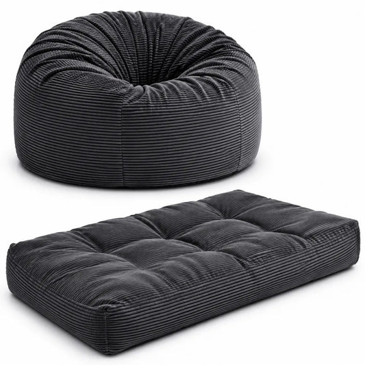 Set di Pouf e Materasso in Velluto a Coste Antracite