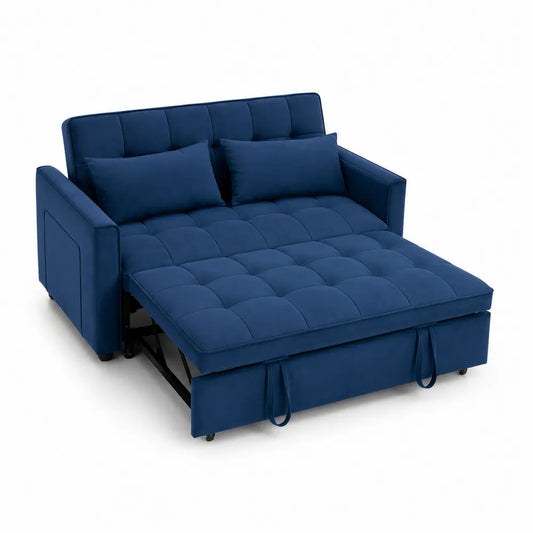 Divano Letto in Velluto Blu con Materasso Pieghevole