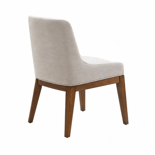 Sedia da pranzo in legno con rivestimento in tessuto beige