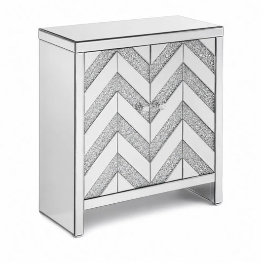 Credenza in Vetro e MDF con Motivo Chevron a Due Ante
