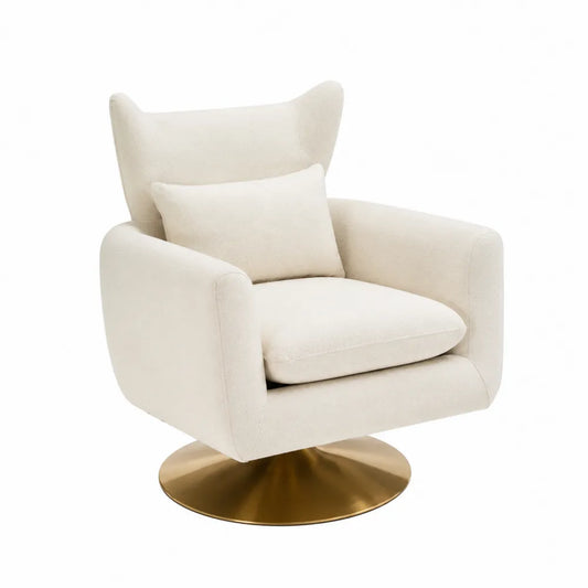 Poltrona in tessuto beige con base girevole in metallo