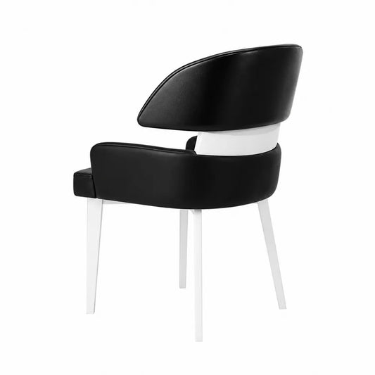Sedia con Rivestimento in Similpelle Nero e Struttura in Metallo Bianco