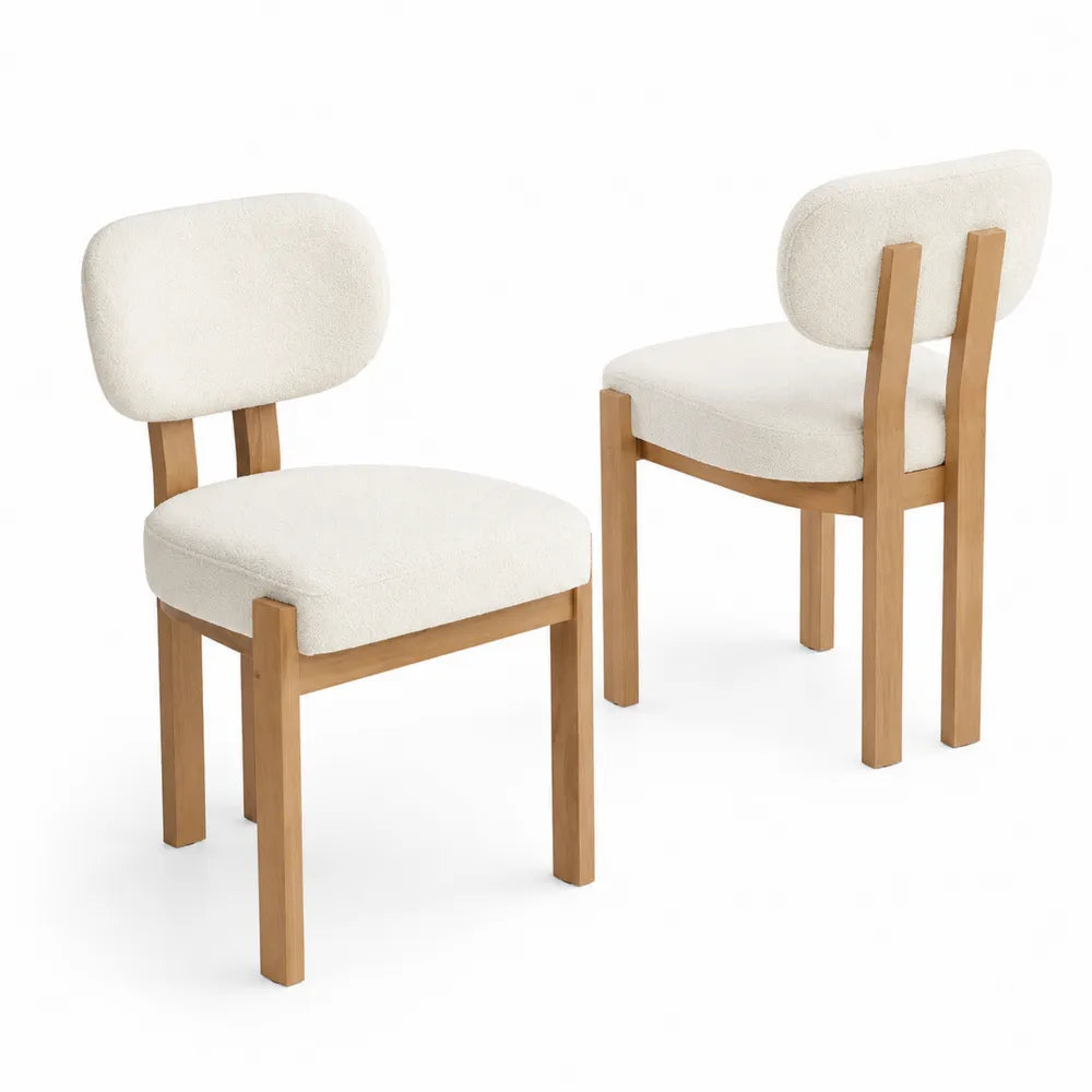 Set di 2 Sedie in Legno e Bouclè Bianco