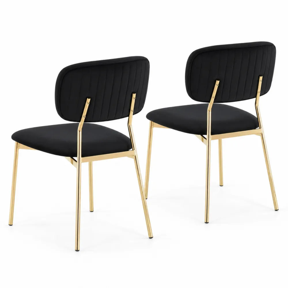 Set di 2 Sedie in Velluto Nero con Struttura in Metallo Dorato