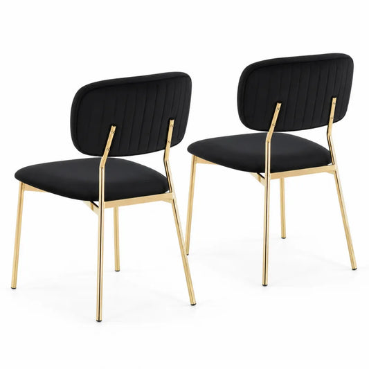 Set di 2 Sedie in Velluto Nero con Struttura in Metallo Dorato